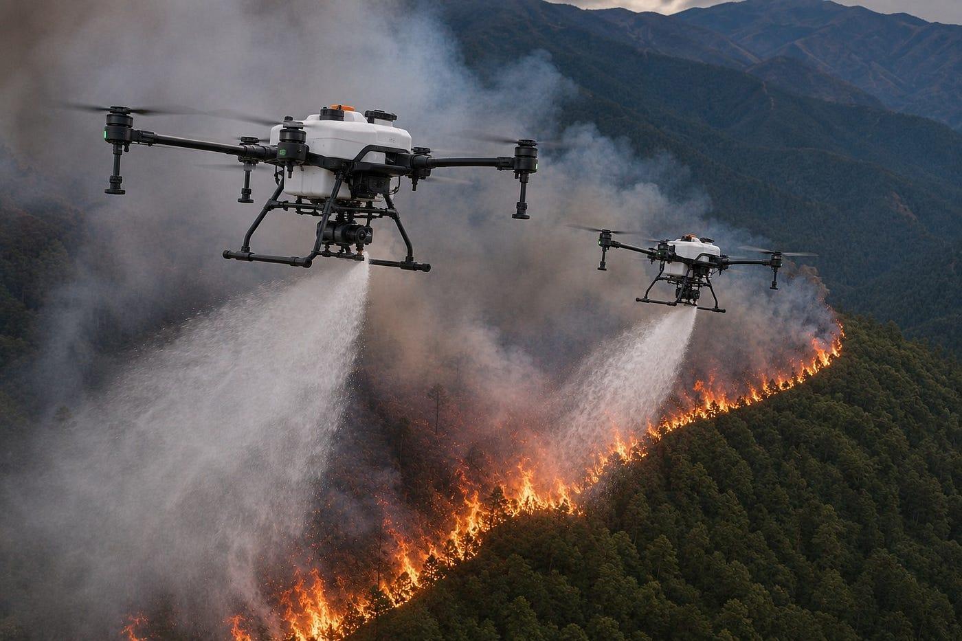 Ransus Drone Multirotor terbang di atas kawasan hutan